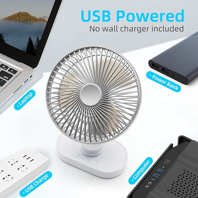 Small Oscillating Fan for Bedroom, 4000mAh Battery Powered Rechargeable Fan, 90° Vertical Manual and 120° Oscillating Desk Fan, 4 Speeds Air Circulator Fans, Quiet Table Fans for Home Office Travel