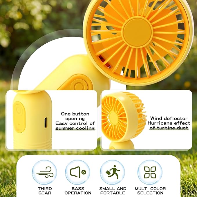Rossesay 12 Pack Mini Portable Handheld Fan Bulk for Travel 3 Speeds, Rechargeable USB Battery Operated, Small Personal Eyelash Fans for Women Men Indoor Outdoor (Yellow)