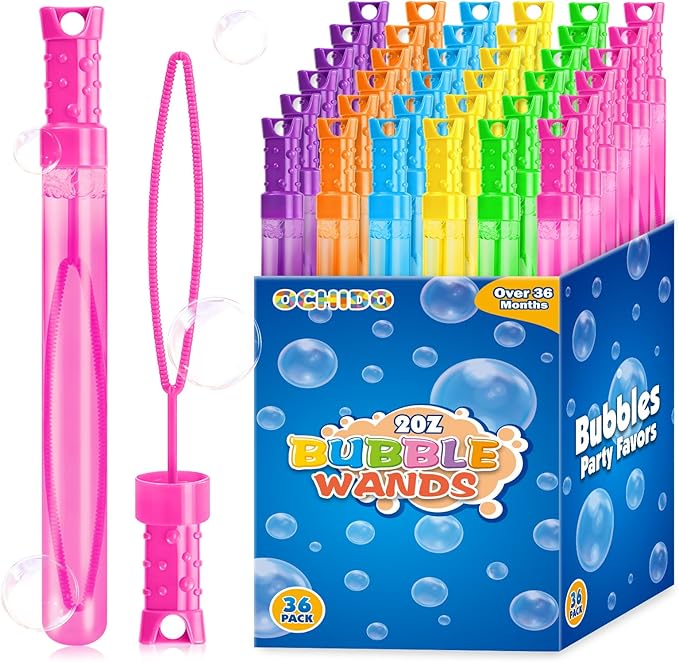 OCHIDO 36 Pcs Bubble Wand in 6 Colors, Bubble Wands Bulk for Kids Party Favors, Bubbles Party Favors for Summer Toys Gift, Indoor Outdoor Activity, Birthday Party, Wedding, Goodie Bags Stuffers