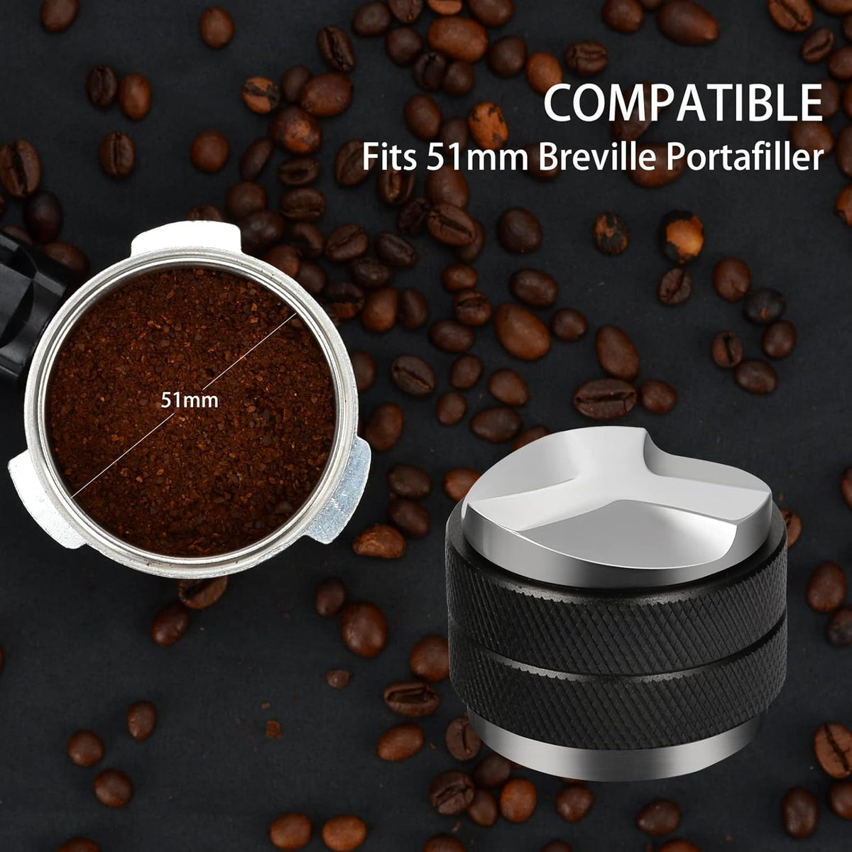 51mm Espresso Tamper, Coffee Distributor Adjustable Height, Coffee Leveler Fits with Two-in-one Double-head and Flat-bottom Three Leaf for Macaroons