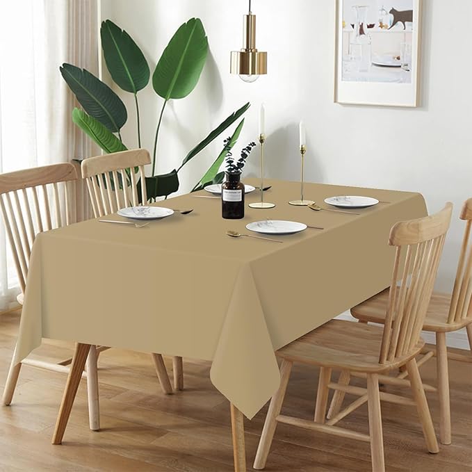QIKSION Gold Plastic Table Cloth Disposable 3 Pack, 54 x 108 Inch Tablecloths for Graduation, Thanksgiving, Christmas Decorations, Rectangle Table Cover