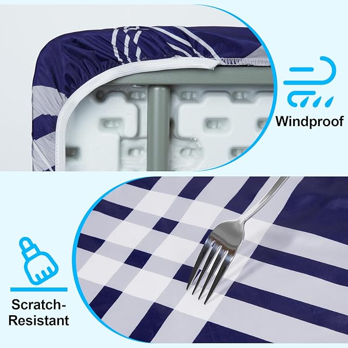 Picnic Table Cover with Bench Covers Portable Table Cloth Built-in Storage Pocket Picnic Table Covers With Elastic Waterproof Camping Essentials for RV Camping