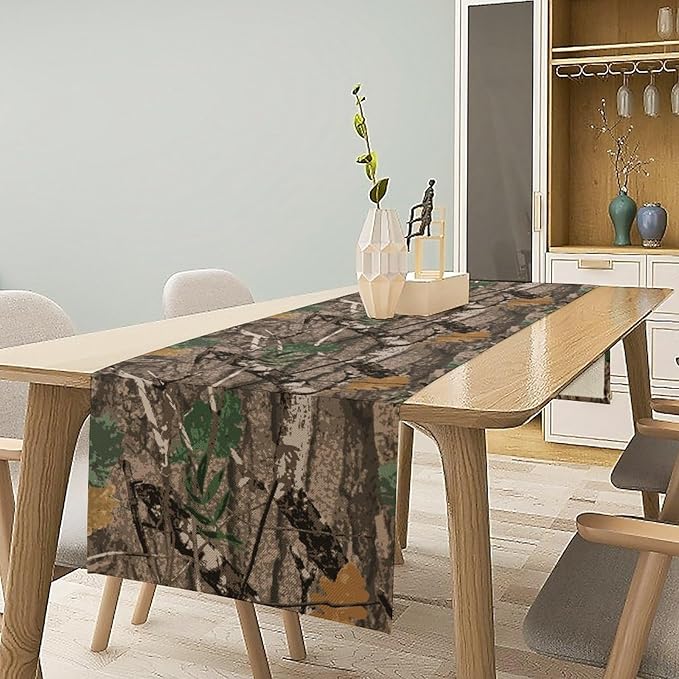 Camo Branches Table Runner, Camo Tree Hunting Oak Table Runner for Dining Home Party Cafe Holiday 13x90in