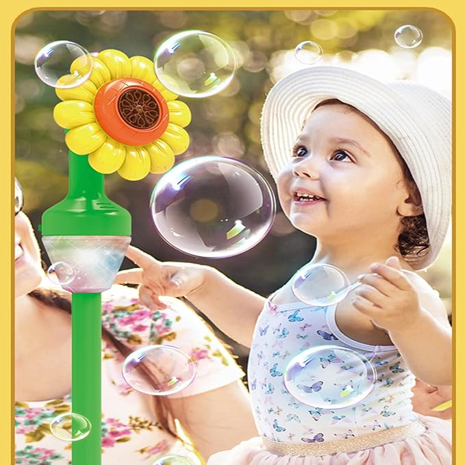 Bubble Machine for Kids - Bubble Maker with Lights and Music Automatic Bubble Stand Machine for Parties Birthday Wedding Toddlers Kid Summer Outdoor Toys (Yellow Flower)