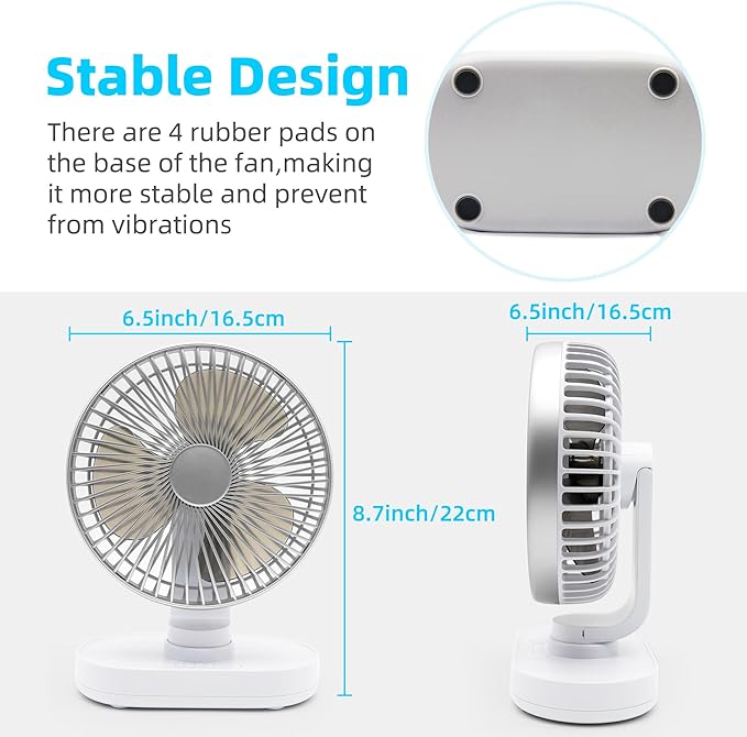 Small Oscillating Fan for Bedroom, 4000mAh Battery Powered Rechargeable Fan, 90° Vertical Manual and 120° Oscillating Desk Fan, 4 Speeds Air Circulator Fans, Quiet Table Fans for Home Office Travel