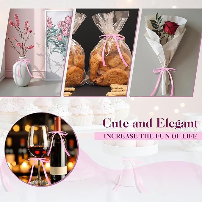 Satin Ribbon Bows 5x7 Inch Twist Tie Bows, Cute Pink Bow Decor for Gift Wrapping, Cake Treat Bags, Craft DIY Gift, Party Favors Wedding Decorations (50 Pcs Set - Dark Pink)
