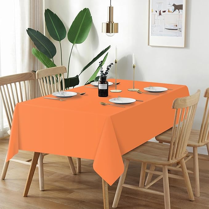 QIKSION Orange Plastic Table Cloth Disposable 12 Pack, 54 x 108 Inch Tablecloths for Party, Graduation, Halloween, Thanksgiving Decorations, Harvest, Fall, Rectangle Table Cover