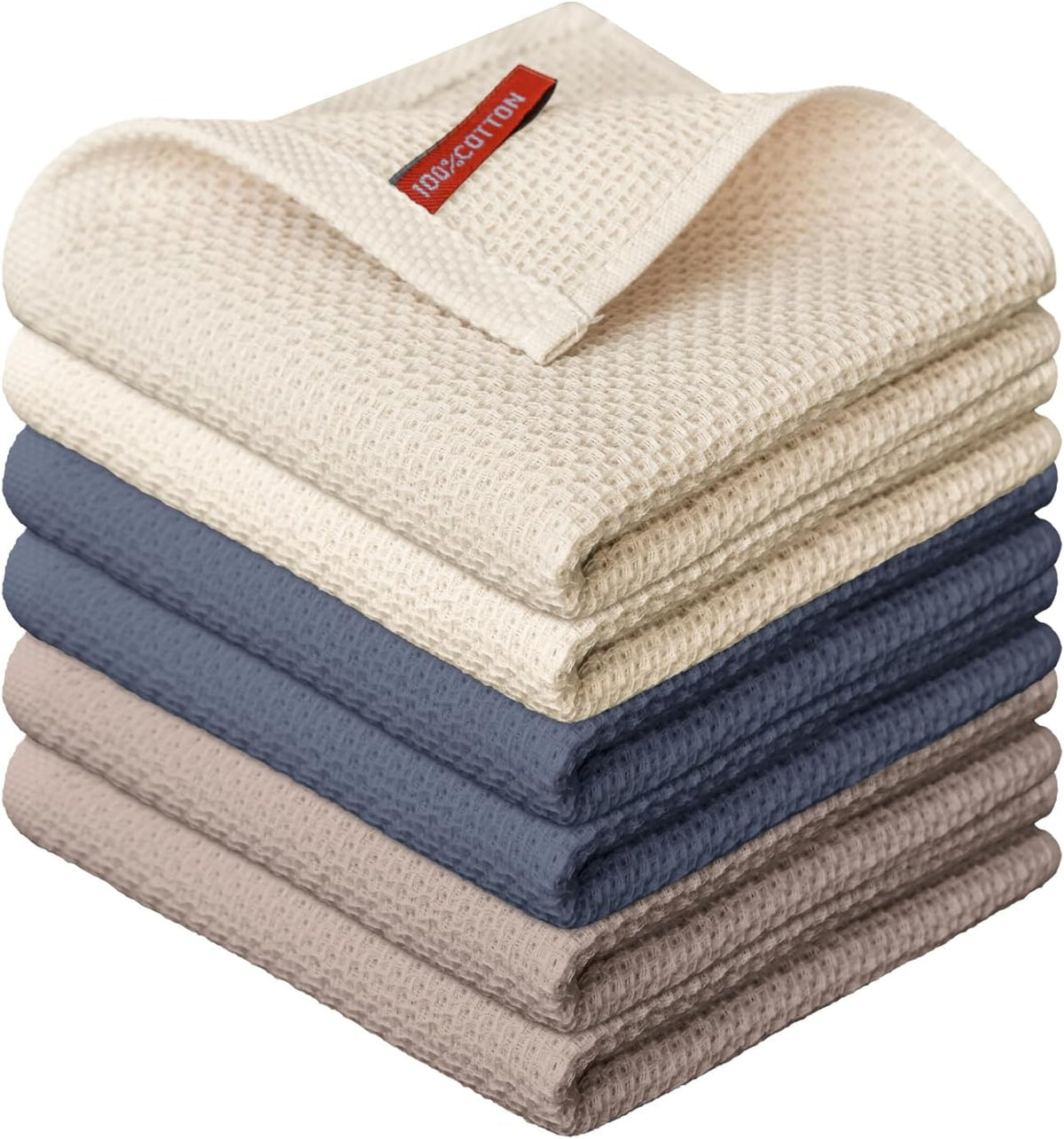 Artoid Mode 100% Cotton Beige Brown Dark Grey Waffle Weave Kitchen Dish Cloths, 12x12 Inch Ultra Soft Absorbent Quick Drying Kitchen Dish Towels Set