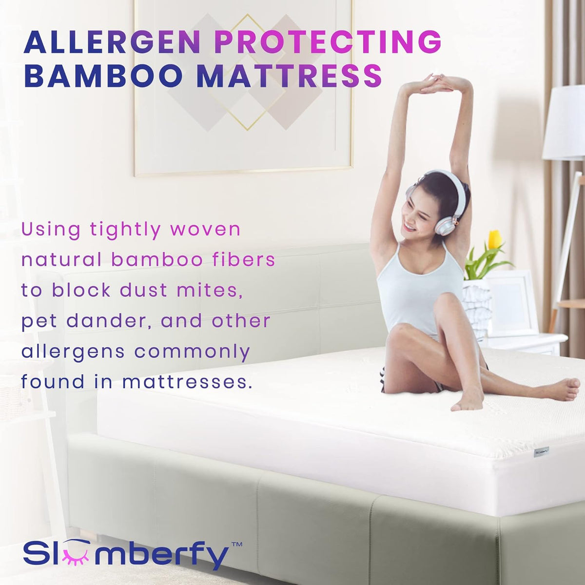 Waterproof Mattress Protector by Slumberfy | Hypoallergenic Bamboo Mattress Protector | Natural + Breathable Jacquard Fabric | Full Mattress Cover – 54x75”