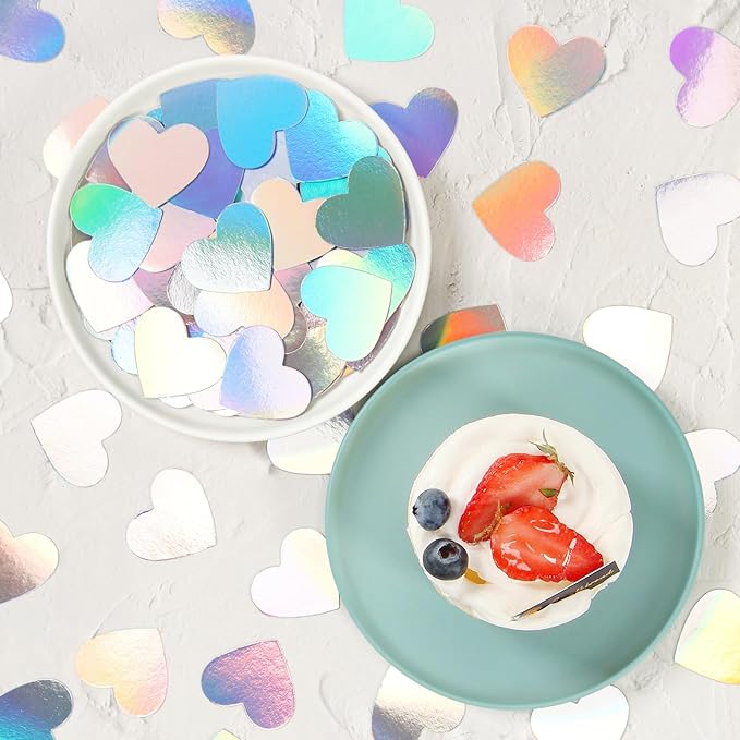 Iridescent-Disco Valentines Day Party-Decorations Heart Confetti - 300pcs Wedding Birthday Dining Table Centerpiece,Bachelorette Baby Bridal Shower Engagement Holographic Decor Lasting Surprise