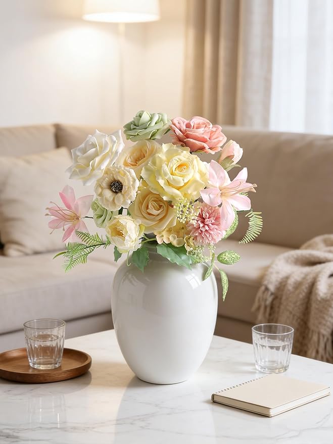 Artificial Flowers, Yellow Green Silk Fake Flowers for DIY Wedding Bridal Bouquets, Wedding Cake Flowers for Table Centerpieces Baby Shower Birthday Party Home Decorations