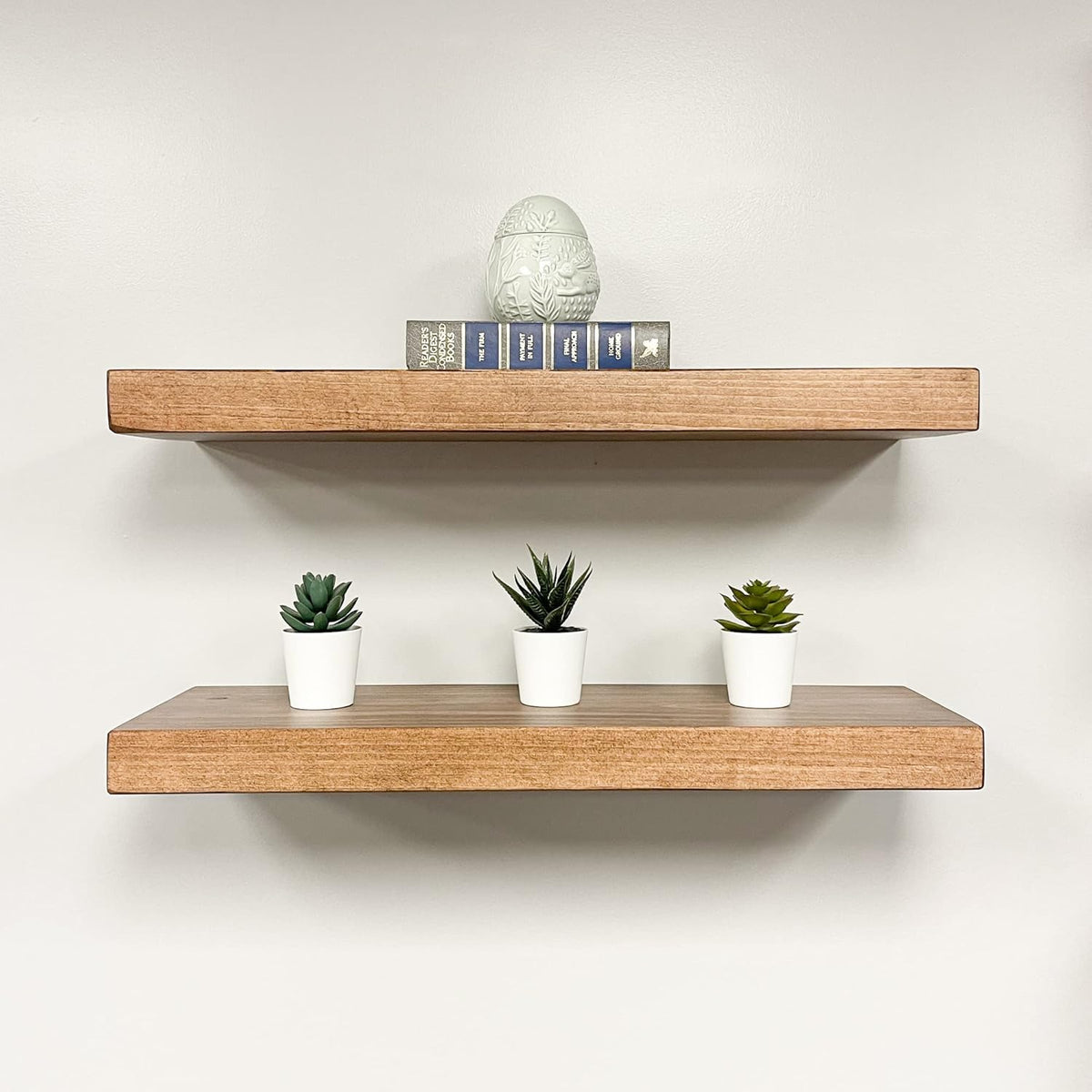 Audrielle Urbandi, Rustic Floating Shelves, Set of 2, Hidden Bracket, Solid Wood, Heavy Duty, Wall Mounted Shelves, (Brown, 24Wx6D)