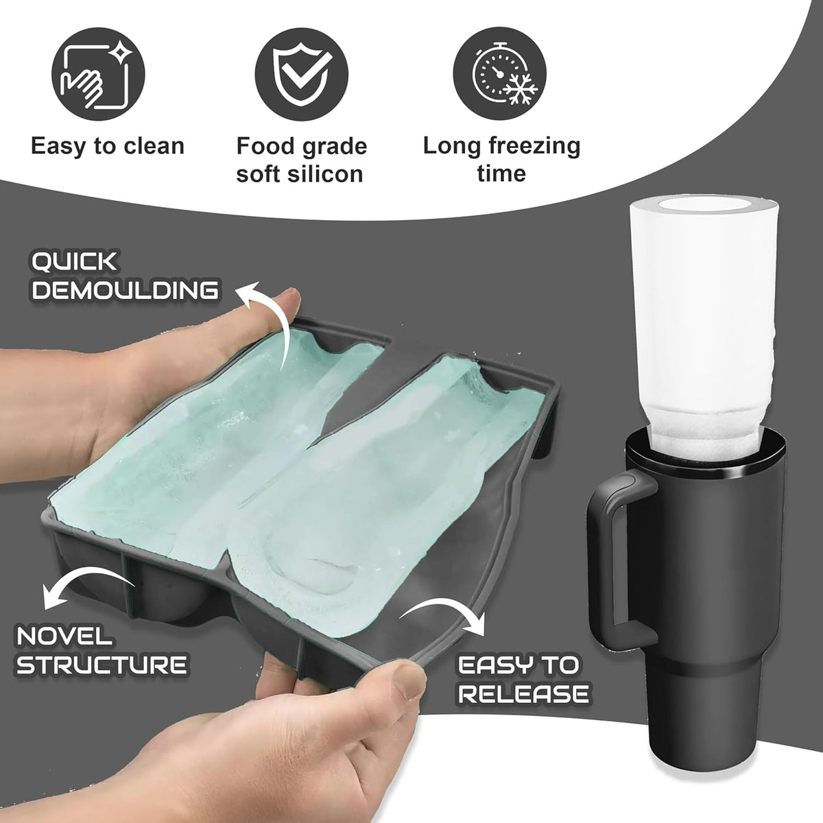 Ice Cube Tray for Tumbler, 1 Pcs Silicone Hollow Cylinder Ice Mold for Freezer, Ice Drink, Juice, Cocktail, Compatible with 40Oz Tumbler (BLACK)