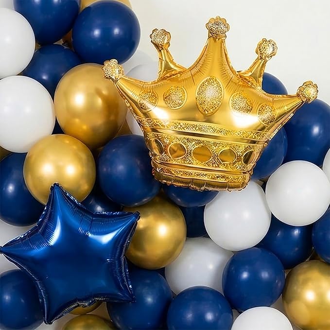 Navy blue White Gold Balloon Garland Arch Kit with backdrop Stars Graduation Cap crown GRAD Letters Mylar Balloons for 2026 graduate Prom Decorations