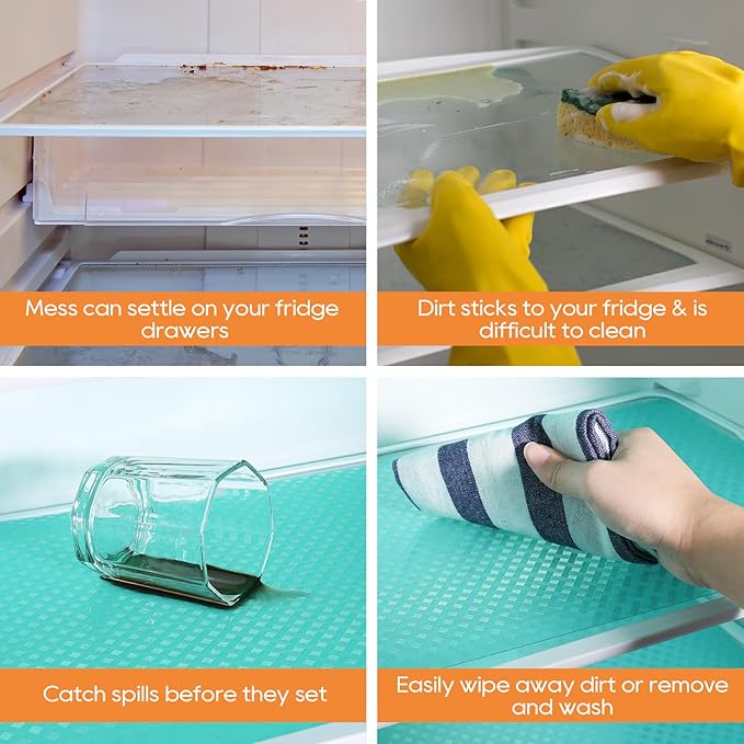 Shelf Liners for Kitchen Cabinets, Waterproof and Oil-Proof Kitchen Cupboard Liner, Refrigerator Liners and Plastic Drawer Mats EVA Non Adhesive Shelves, Fridge Blue 11.8 x 393.7 Inches