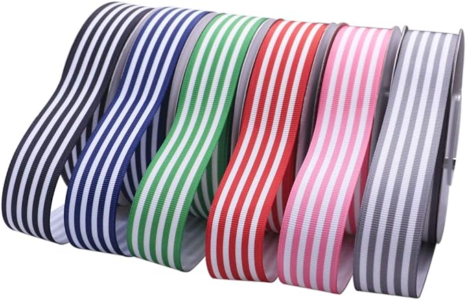 Stripe Grosgrain Ribbon 1 Inch, Multi Color Premium Christmas Fabric Ribbon for Gift Wrapping Weddings Baby Showers Hair Bow Crafts Holiday Party Decor 30 Yards