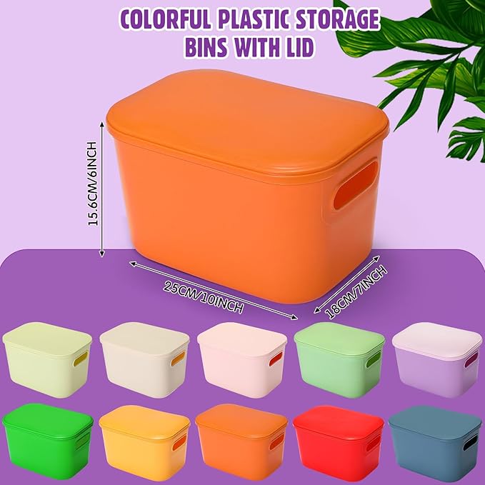 Thyle 12 Pack Richly Colorful Plastic Storage Bins with Lids 7 Quart Toy Storage Box Stackable Nestable Organizer Boxes with Handle and Labels for Classroom Shelf Bedroom Desktop Toys School Supplies