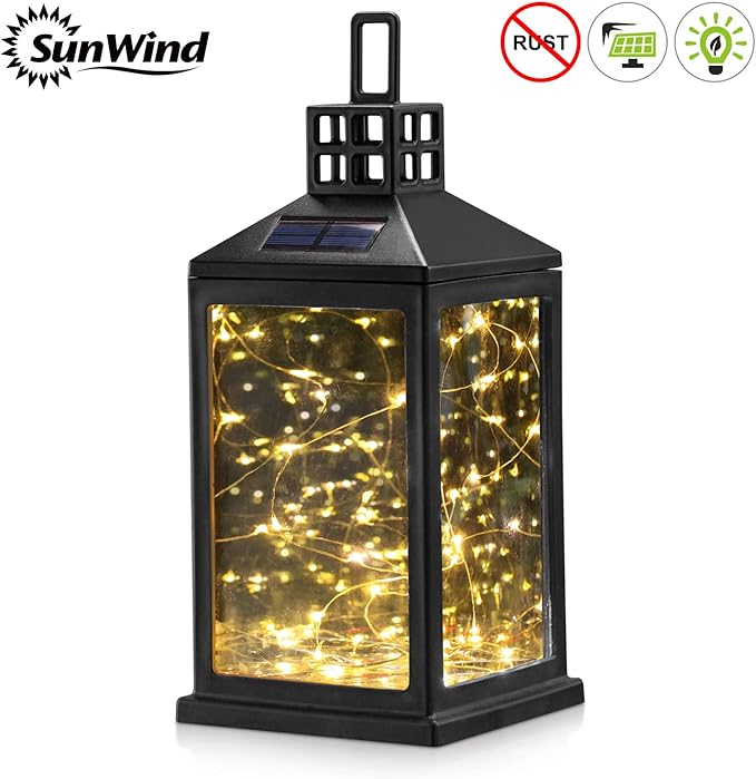 Solar Lantern Lights Outdoor SUNWIND Waterproof Solar Table Lamp Hanging Lighting with 40 Warm White LEDs for Garden Patio Landscape Decoration