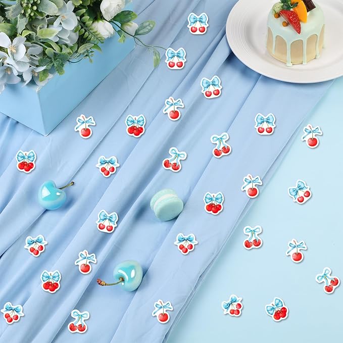 200 Pcs He's The Cherry On Top Confetti, Cherry Bow Table Scatter Confetti Decorations, Red Summer Fruit Table Paper Decor for Baby Shower Birthday Wedding DIY Crafting Supplies