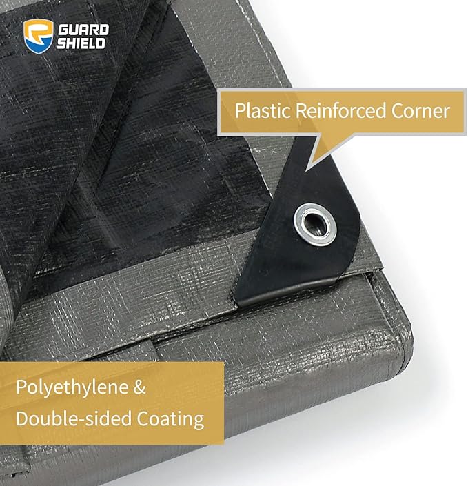 GUARD SHIELD Heavy Duty Tarp 10x20 Feet Silver/Black Multi Purpose Thick Waterproof Poly Tarp Cover 10mil