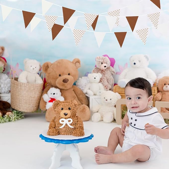 Zwiebeco 39Ft Brown White Dot Fabric Bunting Banner Triangle Flags Cotton Garland Pennant for Birthday Wedding Forest Wild One Safari Party Home Outdoor Garden Decorations