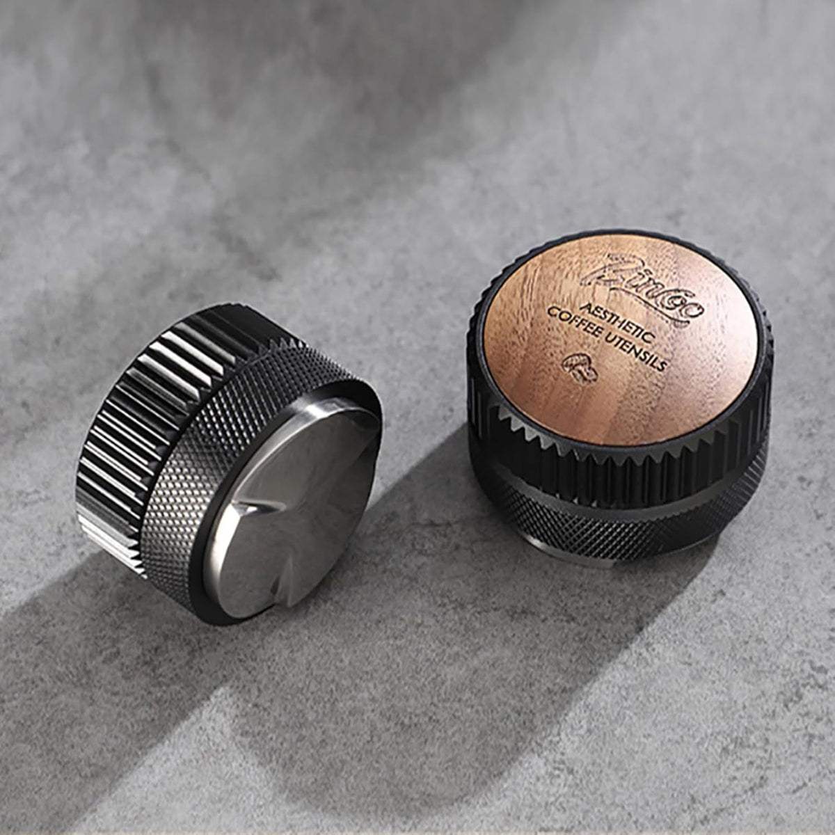 Bincoo 51mm Espresso Distributor Hand Tamper - Adjustable Coffee Leveler Tool for 51mm Portafilter, Walnut Wood Lid
