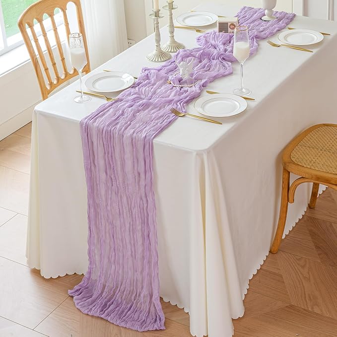 Sioloc Lilac Purple Lavender Cheesecloth Table Runner 120'' x 35'',Spring Easter Decor Soft Gauze Boho Wedding Table Decor for 10ft Table Birthday Party,Baby Shower, Bridal Shower, Home & Event Decor