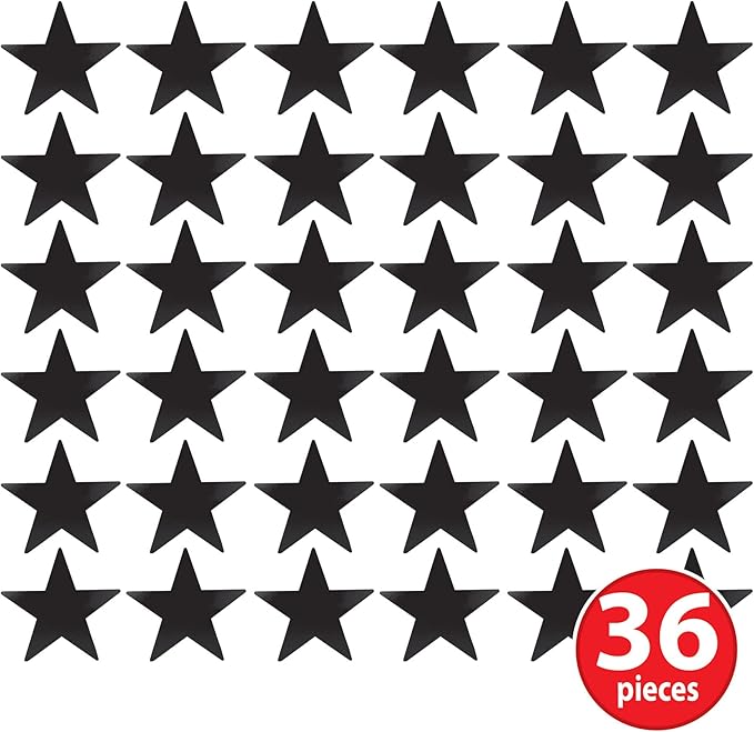 Beistle 36-Pack Foil Black Star Cutouts, Awards Night Party Decorations for Celebrations & Events, Starry Theme Decor for Wall & Table, 9”