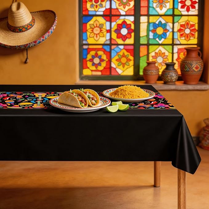 2 Pack Mexican Fiesta Party Tablecloth Decorations, 54 x 108 Inch Cinco De Mayo Table Cloth Disposable Plastic Table Cover for Fiesta Taco Night Birthday and Mexican Themed Party Supplies