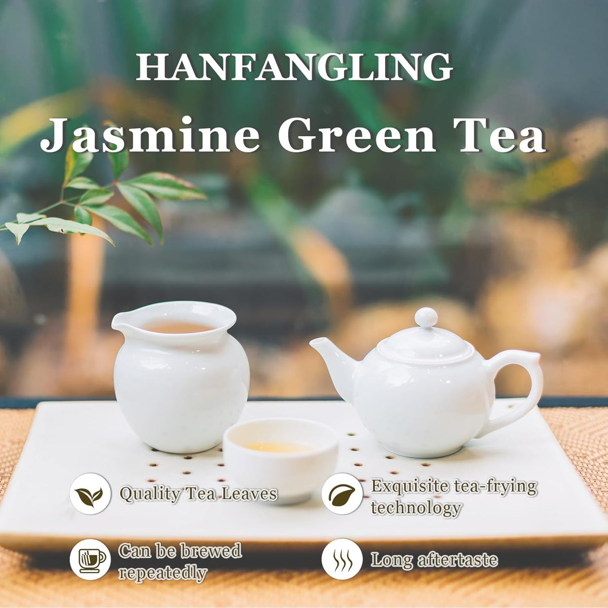 Hanfangling Jasmine Green Tea - Premium Loose Leaf Tea with Natural Jasmine Flowers, 100% Natural, Aromatic & Refreshing, 1.76oz