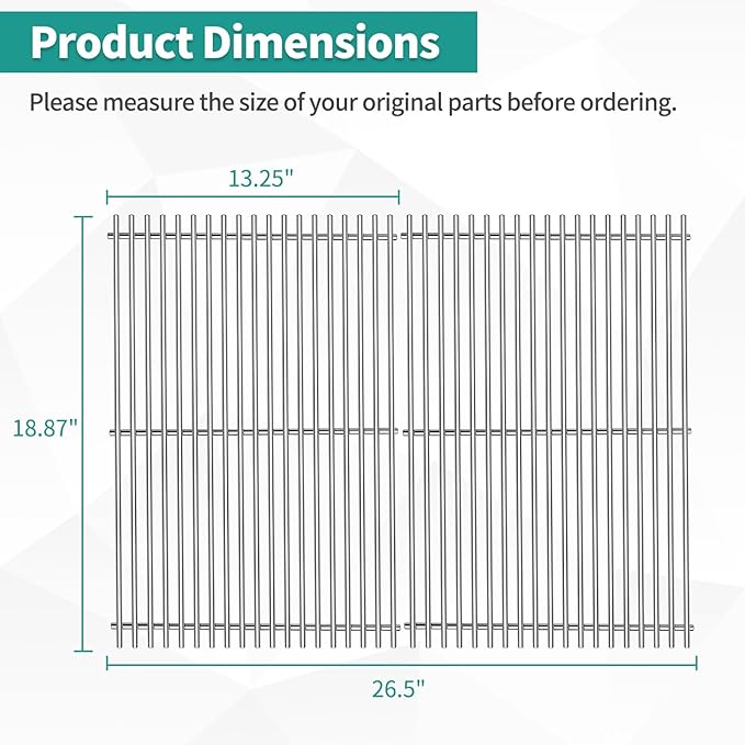 18 7/8" Stainless Steel Genesis 2 Grill Grates for Weber Genesis ii E-310 E-315 E-325 E-330 E-340 S-335 S-340 GS4 Genesis ii Grill Parts for Weber 66095 Genesis ii 300 LX 300 Series Grills