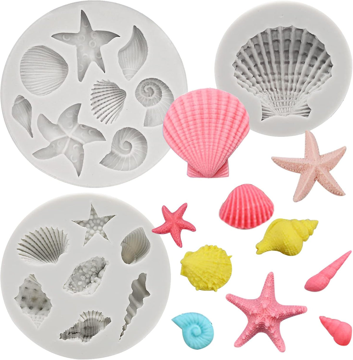 Memovan Under the Sea Silicone Mold 3pcs Marine Fondant Cake Mold Seashell Conch Starfish Silicone Baking Mold for Under the Sea Ocean Chocolate