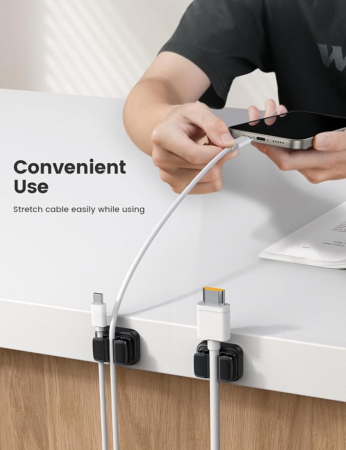 Lamicall Cord Organizer Spring Clip Holder - [1 Small Clip Hold 3 Cords] Desk Cable Management Holder, Adhesive Phone Charger Wire Keeper for Nightstand Office Car, Desk Accessories, 3Pcs