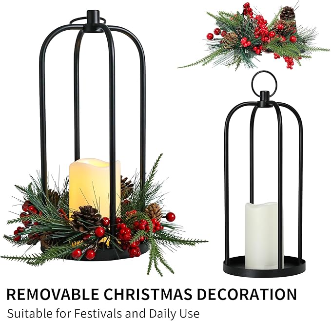 Candle Lantern 15" Metal Outdoor Lanterns with LED Flameless Candle Hanging Holder Decorative Hanging Lantern for Table Centerpieces, Porch, Patio 1 Pack