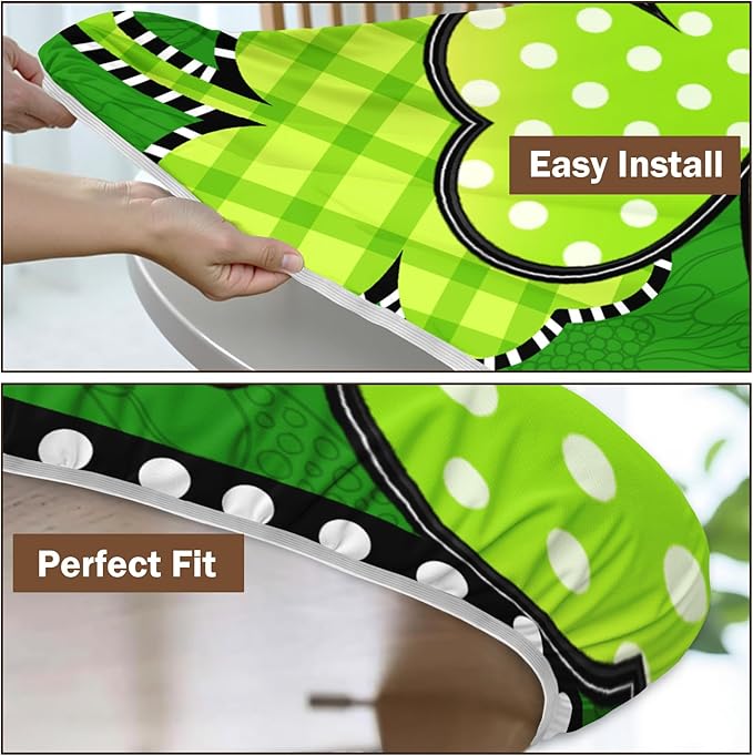 St Patricks Day Round Fitted Tablecloth with Elastic Green Shamrock Lucky Circle Table Cover for 40-44" Tables Spring Clover Wipeable Waterproof Washable Table Cloth for Party Picnic Dining Decor