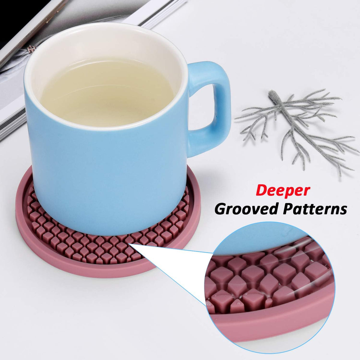 ME.FAN Silicone Coasters [6 Pack] Thickened Drink Coasters with Holder - Cup Mat - Non-Slip, Non-stick, Stay Put, Deep Tray