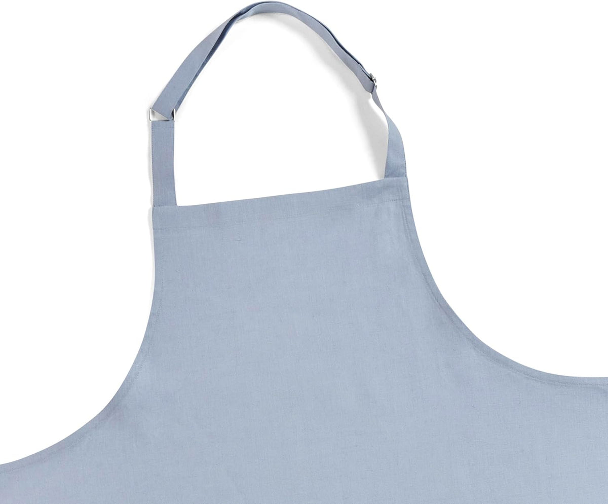 Solino Home 100% Pure Linen Apron Dusty Blue, Full Midi Apron 38 x 36 in | Linen Chef Wear an apron with pockets for cooking, hosting and gifting, soft plain weave, artisan crafted, OEKO-TEX Certified