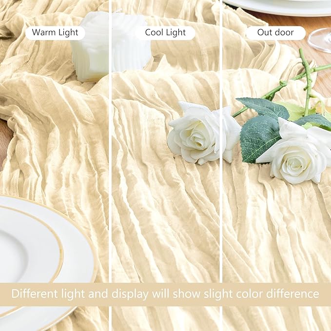 Asee'm Cheesecloth Table Runner 120 Inches Long Beige Boho Gauze Cheese Cloth Runner 10FT Rustic Sheer Fall Table Runners for Thanksgiving Christmas Wedding Party Baby Shower Decoration