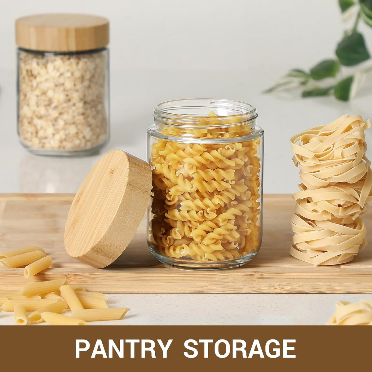 Netany 6-pack 16oz Glass jars with Airtight Lids, Overnight Oats Containers with Bamboo Lids, Wide mouth Mason Salad jars
