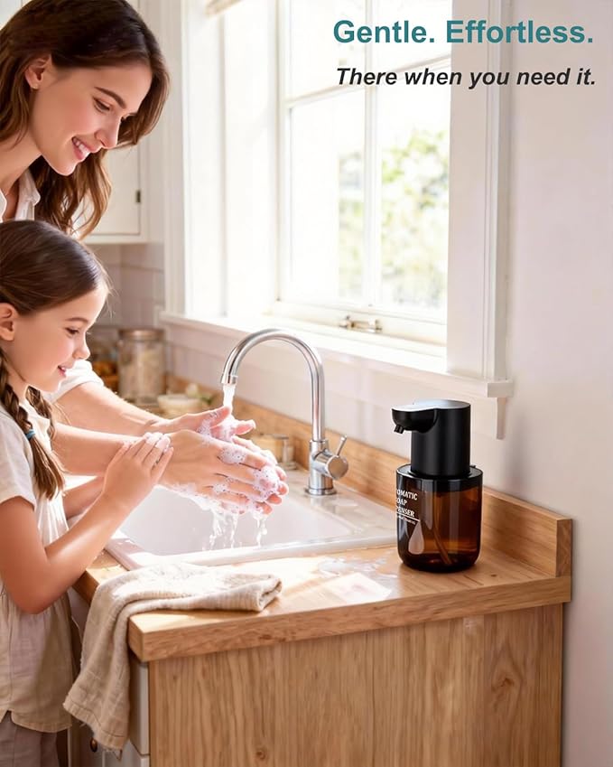 Automatic Foaming Soap Dispenser, 4-Level Touchless Hand Soap Dispenser, USB-C Rechargeable, Wall Mount or Countertop, 13.5oz/400ml, for Bathroom, Kitchen, Office, Hotel, Black