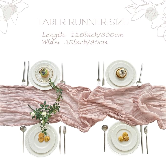 IVAPUPU 6 Pcs Cheesecloth Table Runner - 10ft Dusty Pink Spring Boho Gauze Cheese Cloth Table Runners for Baby Shower Decorations Wedding Party Summer Garden Farmhouse Decor
