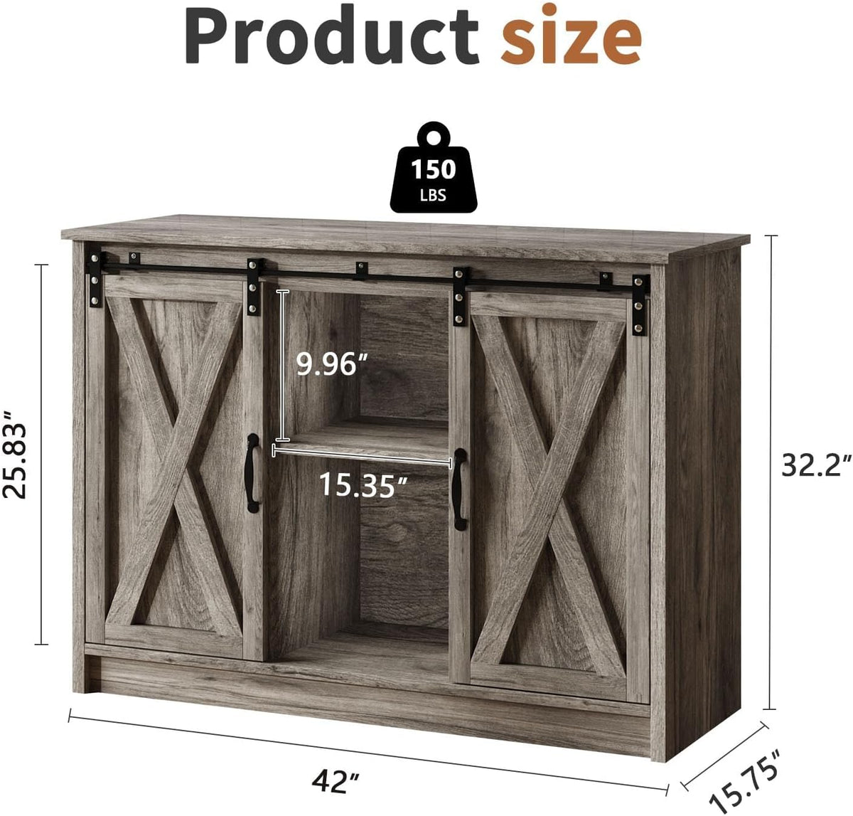 4 Ever Winner Farmhouse Coffee Bar Cabinet with Sliding Barn Door, 42” Coffee Bar Table with Adjustable Shelves