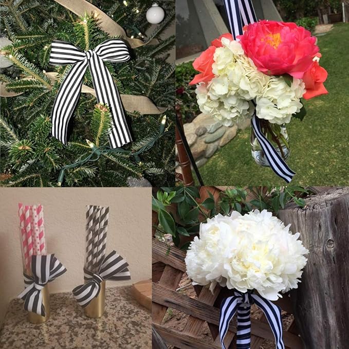 Stripe Grosgrain Ribbon 1 Inch, Multi Color Premium Christmas Fabric Ribbon for Gift Wrapping Weddings Baby Showers Hair Bow Crafts Holiday Party Decor 30 Yards