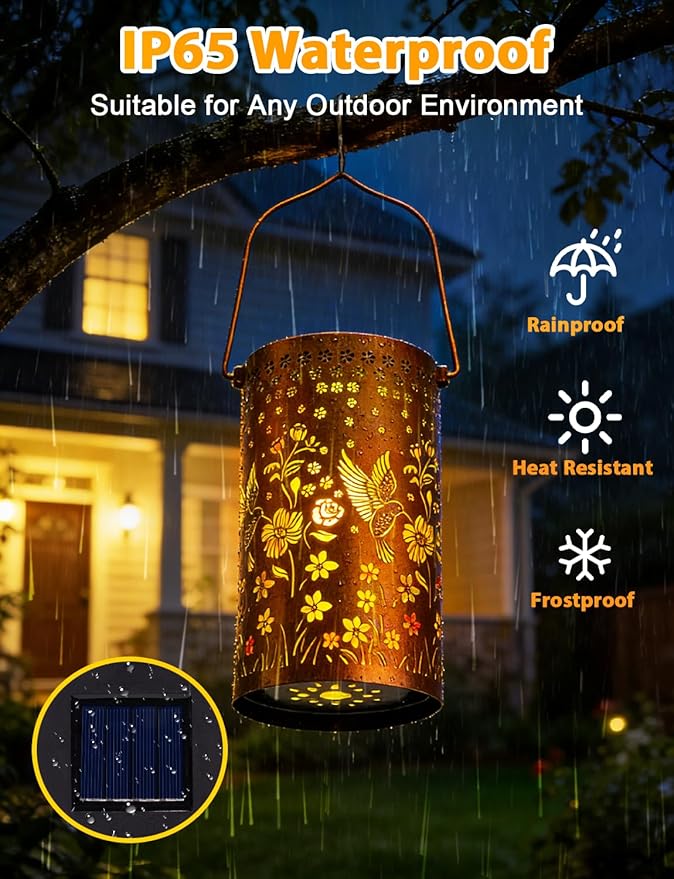 Colorful Hummingbird Solar Lanterns Outdoor Waterproof, Birthday Gifts for Women Mom Grandma, Hanging Hummingbird Solar Lights, Metal Lanterns Decorative Outdoor for Yard, Patio, Porch, Garden