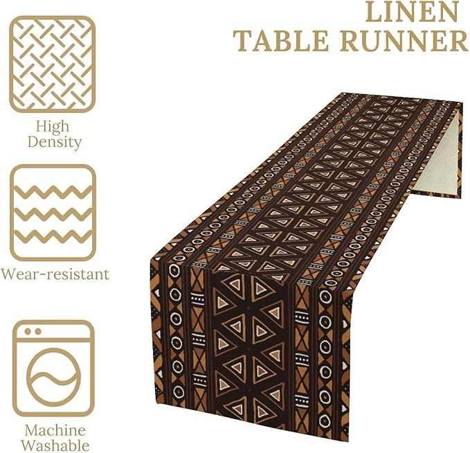 African Table Runner, Geometric Motifs Southwestern Native Tribal Ethnic Table Runner for Dining Kitchen Farmhouse Party Coffee Home 13x120in