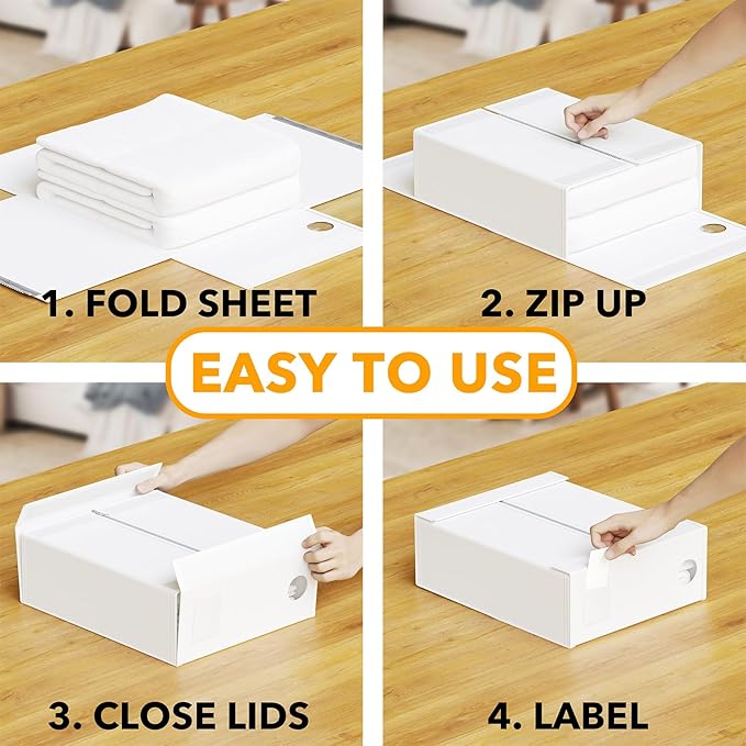 SpaceAid 9 Pack Bed Sheet Organizers and Storage, Foldable Sheet Organizer with Window for Linen Closet, Set Folder Keeper for Queen & King Size Bedding Storage (White)