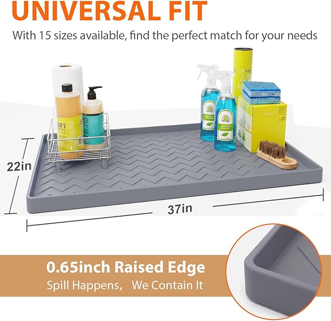 TigeJoy 37" x 22" Under Sink Mats for Kitchen Waterproof, Leak-Proof Silicone Mat Sink Protector and Cabinet Liner, Kitchen Essentials Organizer and Storage, Boot or Shoe Tray, Pet Feeding Mat
