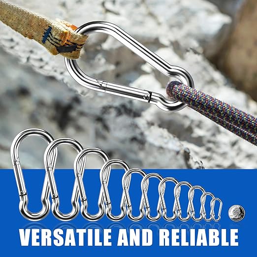Large Carabiner Clip Hooks, 6pcs 5.5 inch Carabiners Heavy Duty, 304 Stainless Steel Spring Snap Hook Fits Camping Hanging Hiking Weight Lifting, Metal Clips for Rope or Chain