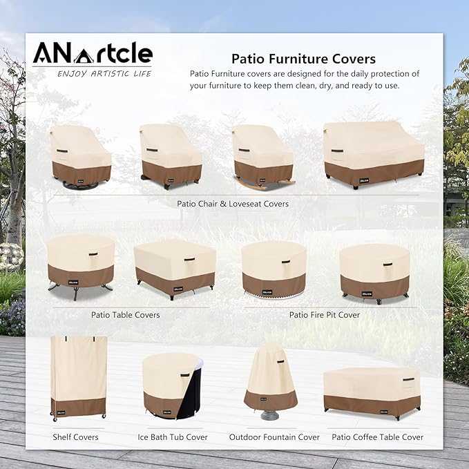 Patio Chair Covers,600D Waterproof Heavy Duty Outdoor Lawn Patio Furniture Covers,Patio Swivel Chair Covers for Outdoor Furniture,(30W x 34D x 36H inches) Beige&Brown