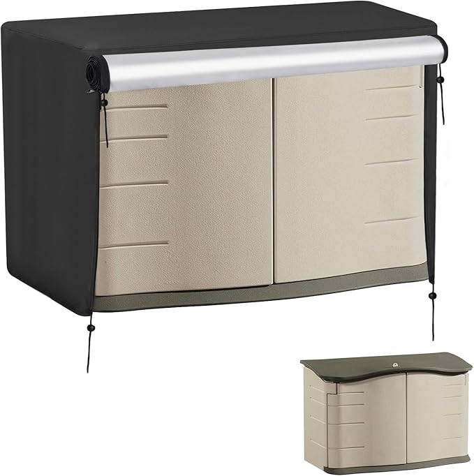Outdoor Storage Shed Cover for RubberMaid, Waterproof Rubber Made Outdoor Storage Deck Box Cover 4.5Ft ,Heavy Duty Patio Cabinet Covers for Lawn Furniture, 55.5"W x 29"D x 35"H